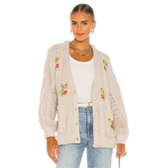 For Love and Lemons Amaryllis Button Down Cardigan Sweater In Wheat Size XS